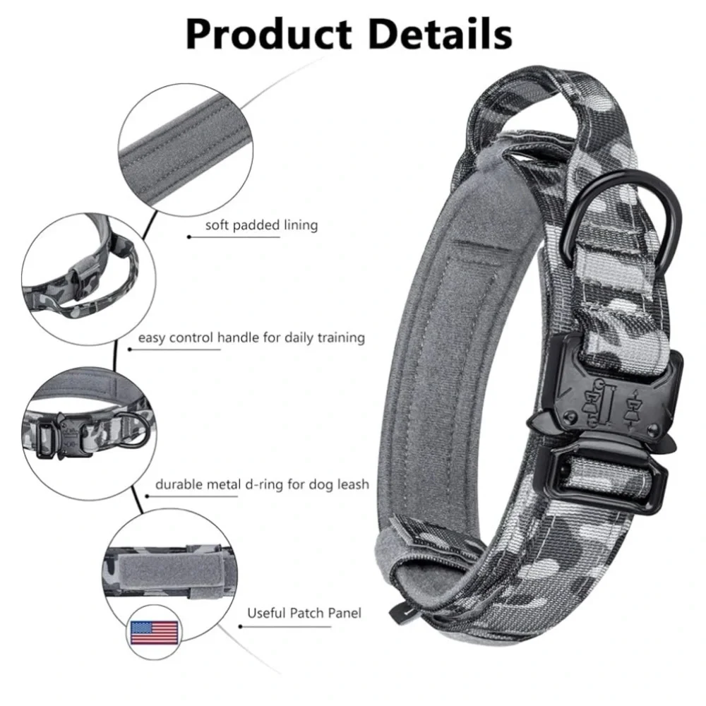 Medium Adjustable Military Training Nylon Dog Collar with Control Handle